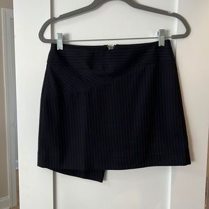 Navy blue and white pinstripe asymmetrical miniskirt